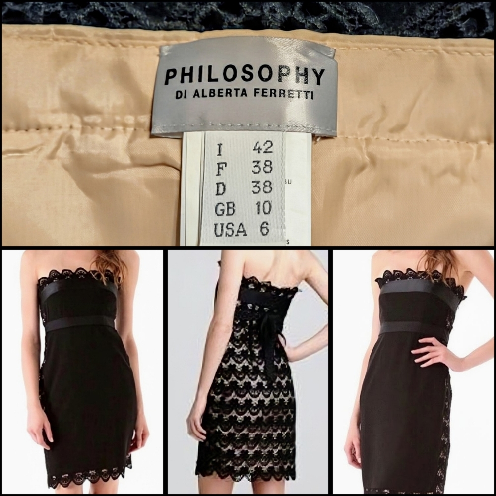 NWT, Philosophy di Alberta Ferretti, Black Mini, Cocktail Dress, Size 6
